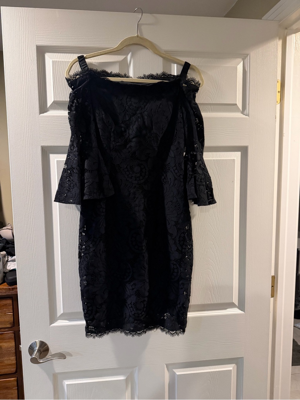 Adrianna Papell Black One-Shoulder Lace Dress